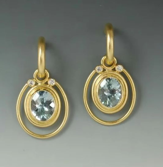 Vintage Inlay Rhinestone Dangle Gold Earrings