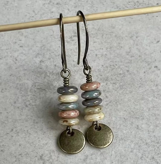 Vintage Multi Color Chip Stone Drop Earrings