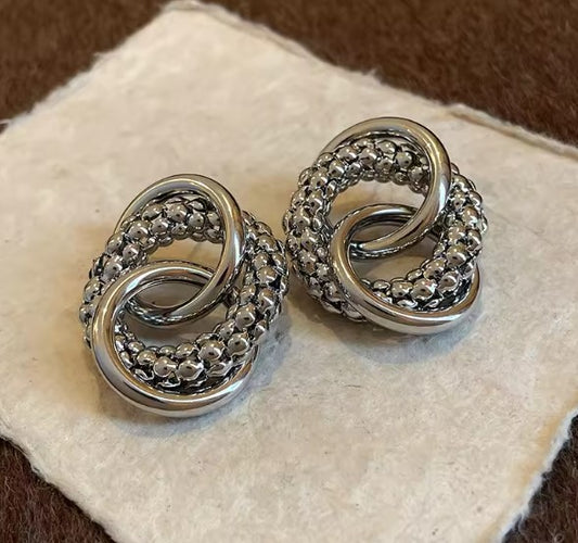 Vintage Multi-layer Twisted Round Silver Earrings