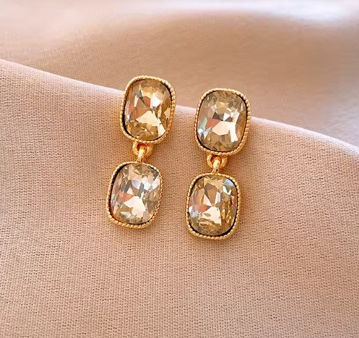 Rhinestone Square Oval Water Drop Earrings