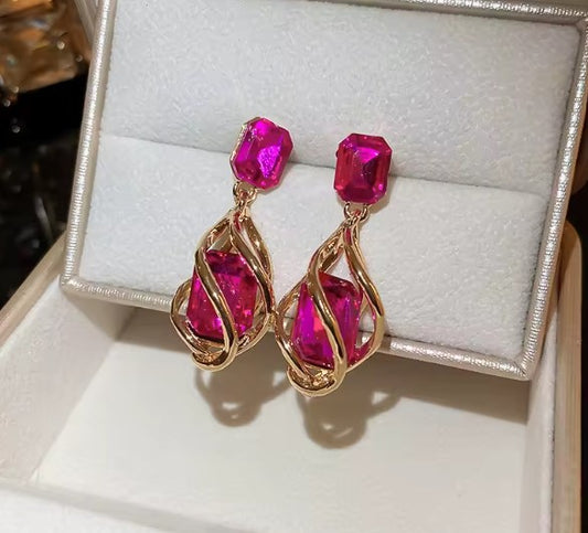 Vintage Pink Stone Drop Earrings