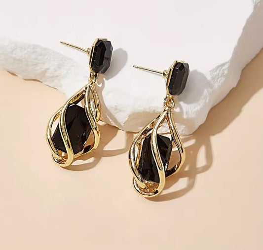 Vintage Black Stone Drop Earrings