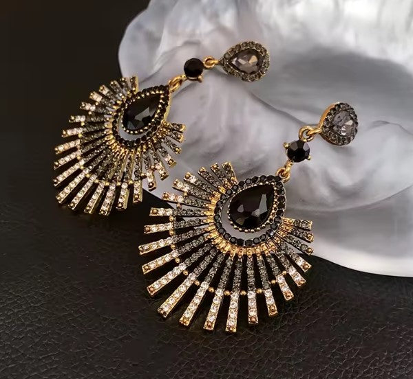 Vintage Inlaid Rhinestone Tassel Earrings