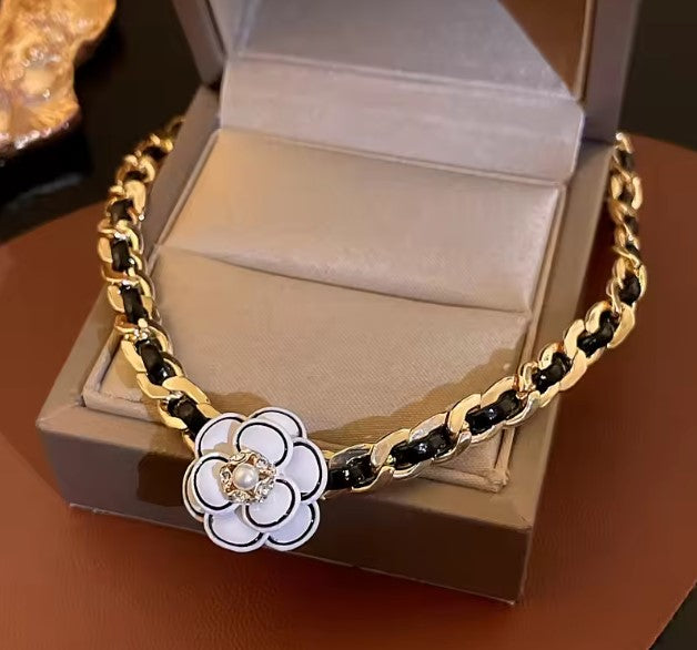 Black Camellia Flower Necklace