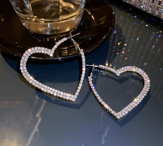Sparkle Heart Rhinestone Hoop  Earrings