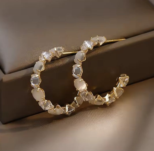 Luxury Opal Hoop Charm Earrings