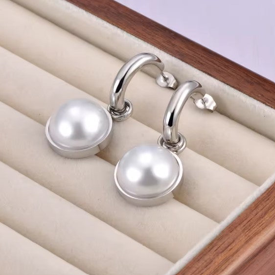 Pearl Hoop Silver Earrings