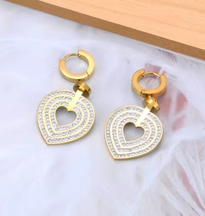Rhinestone Heart Hoop Earrings