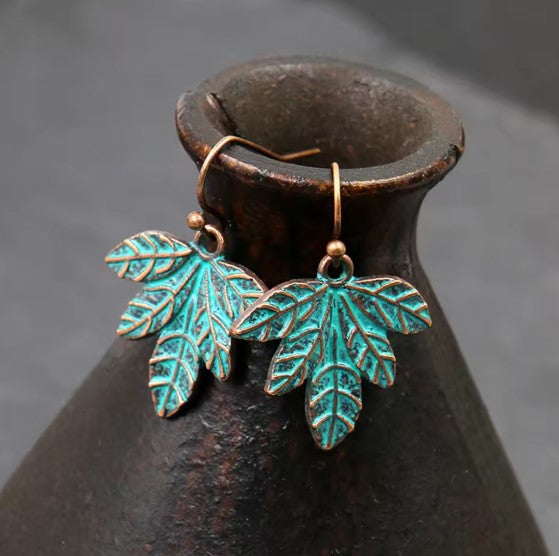 Vintage Green Leaf Earrings