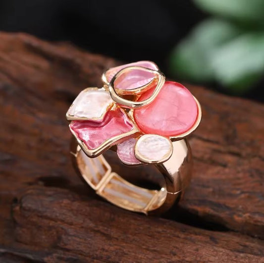 Vintage Pink Drip Oil Adjustable Ring