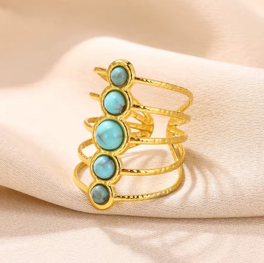 Vintage Blue Stone Hollow Adjustable Ring