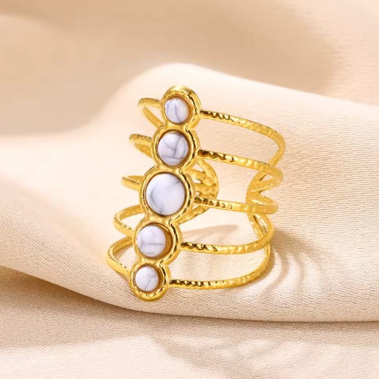 Vintage White Stone Hollow Adjustable Ring