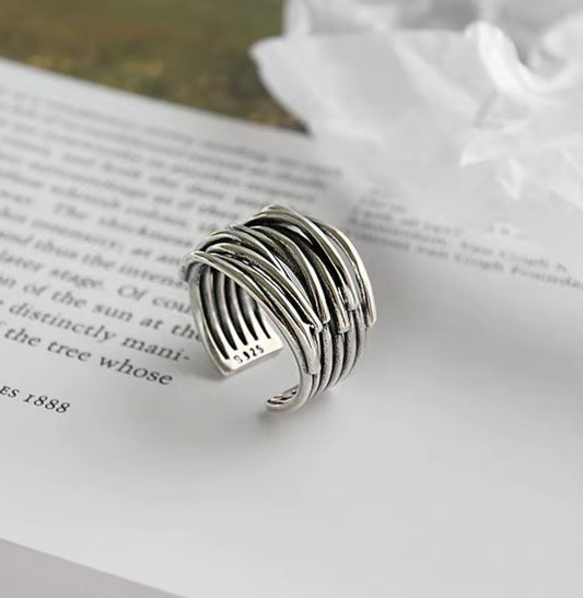Vintage Chains Adjustable Silver Ring