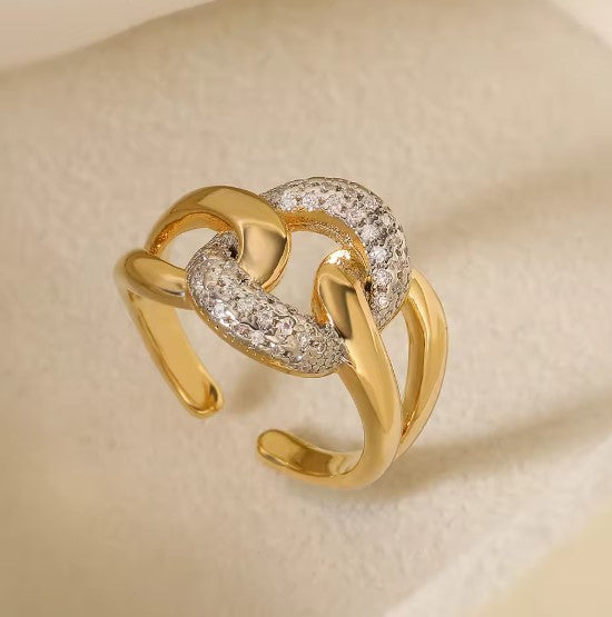 Vintage Crystal Adjustable Gold Ring