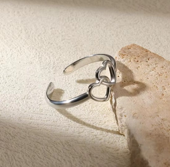 Vintage Double Heart Silver Ring