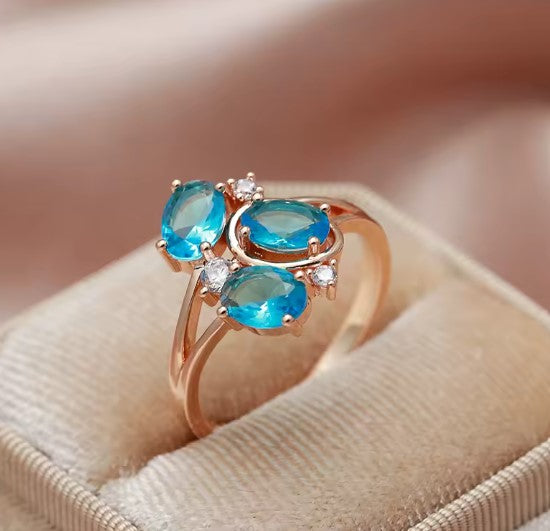 Vintage Blue Natural Zircon Rose Gold Ring