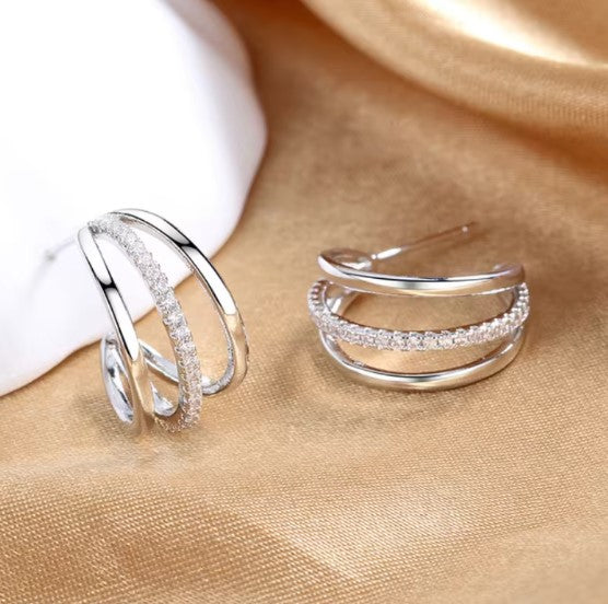 Crystal Cubic Silver Earrings