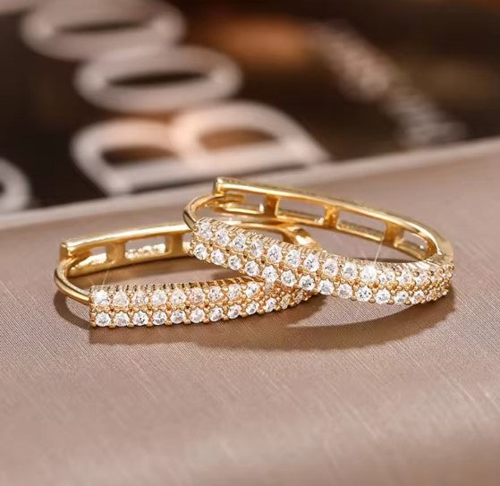 Shiny Crystal Hoop Gold Earrings