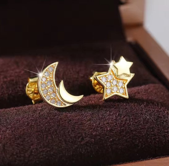 Moon Star Stylish Gold Earrings