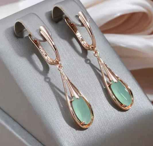 Emerald Long Drop Natural Zircon Dangle Earrings