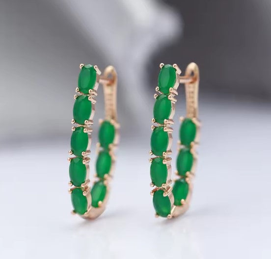 Green Natural Zircon Rose Gold Earrings