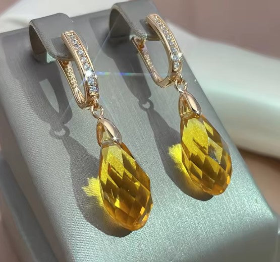 Natural Yellow Water Drop Zircon Earring