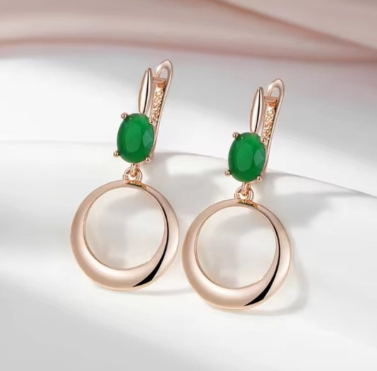 Green Natural Zirconia Round Pendant Earrings