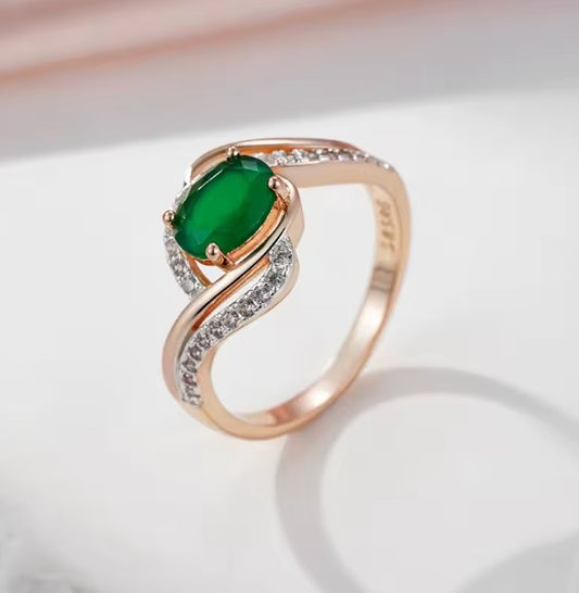 Luxury Dark Green Natural Zircon Rose Gold Ring