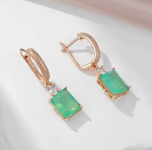 Vintage Blue Green Natural Zirconia Dangle Earrings