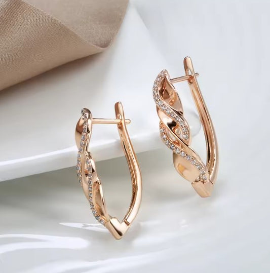 Rose Gold Zircon Spiral Drop Earrings