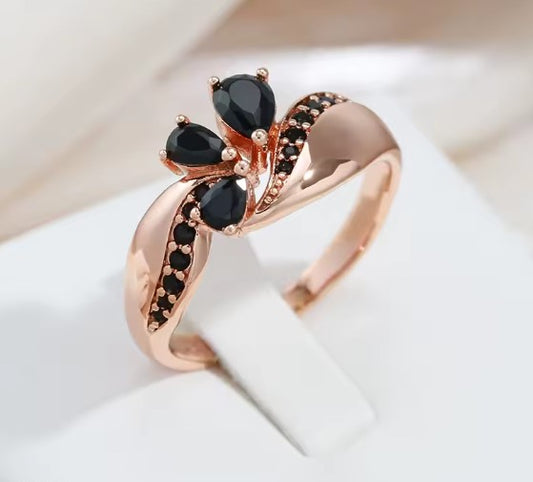 Black Natural Zircon Rose Gold Ring