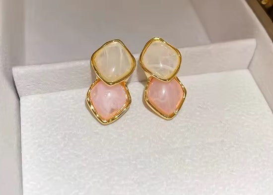White Pink Splicing Earrings