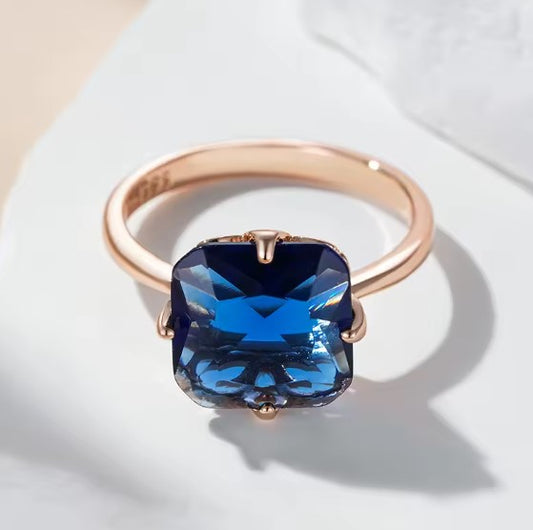 Square Blue Zircon Ring