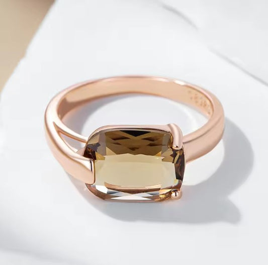 Square Brown Zircon Rose Gold Ring