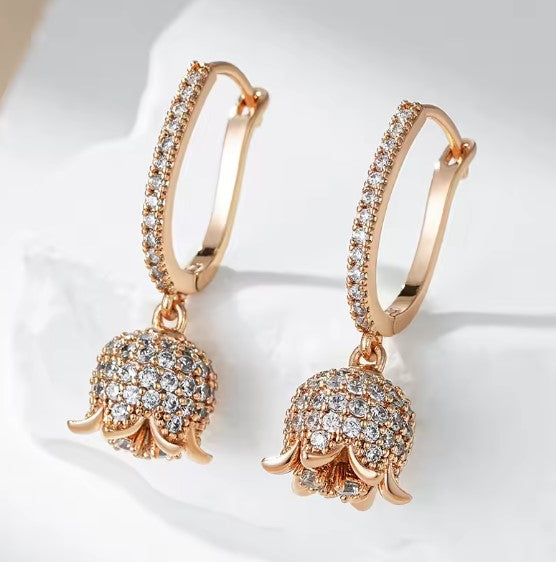 Crystal Flower Zircon Long Drop Earrings