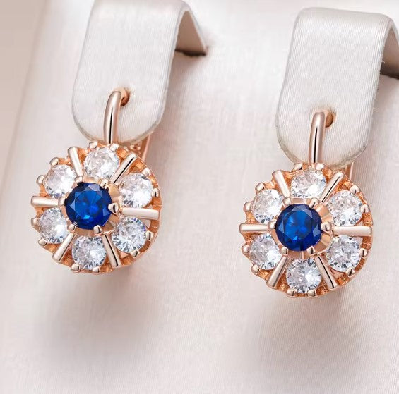 Blue Natural Zircon Flower Rose Gold Earring