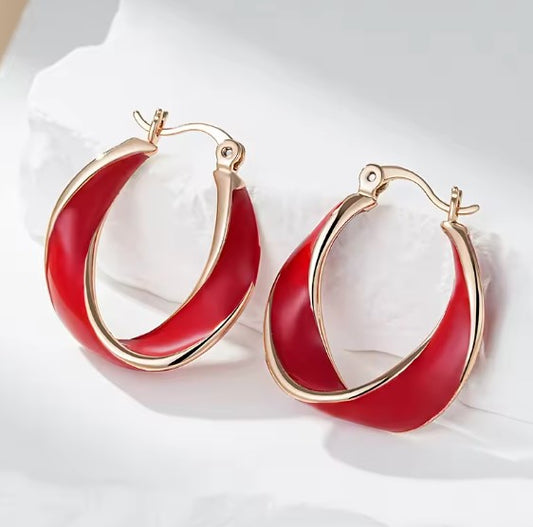 Red Hoop Rose Gold Earrings
