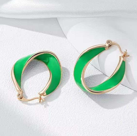 Green Hoop Rose Gold Earrings