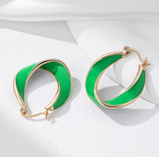 Green Hoop Rose Gold Earrings