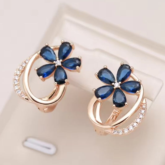 Blue Natural Zircon Flower Earrings