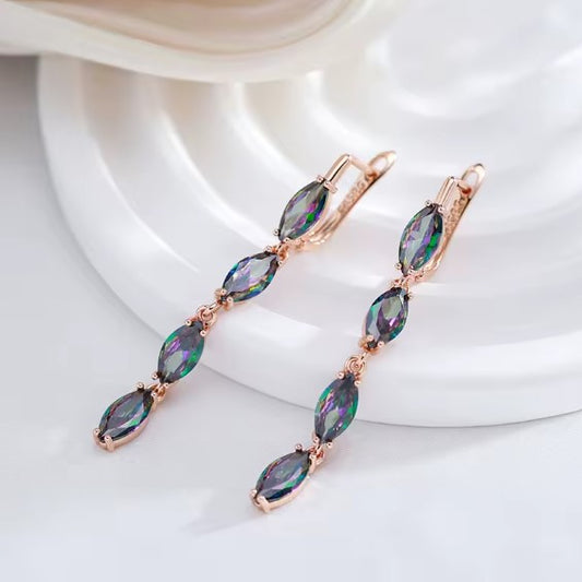 Colorful Natural Zircon Long Dangle Earrings