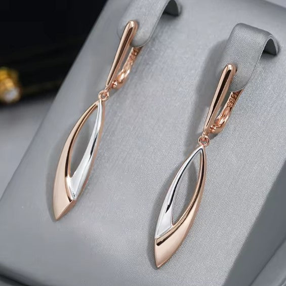Elegant Long Drop Rose Gold Earrings