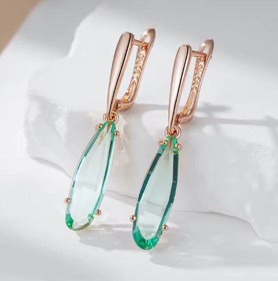 Vintage Green Stone Long Drop Earrings