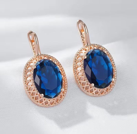 Vintage Oval Blue Zircon Drop Earrings
