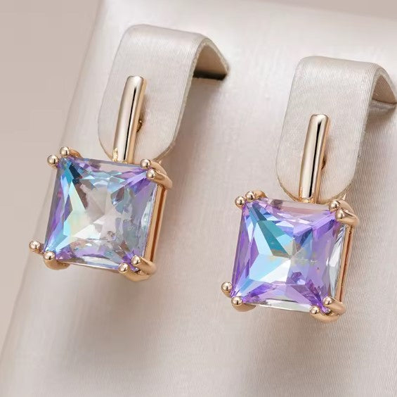 Square Purple Natural Zircon Earrings