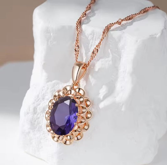 Elegant Crystal Flower Purple Zircon Necklace