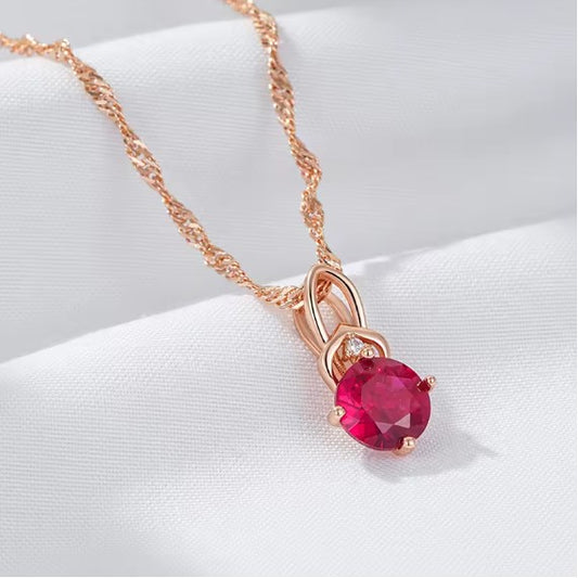 Vintage  Red Oval Zircon Rose Gold Color Necklace