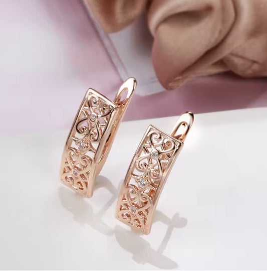 Fashion Zircon Flowers Rose Gold Earrings