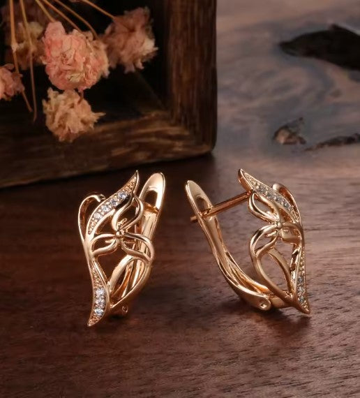 Fashion Flower Rose Gold Natural Zircon Earrings