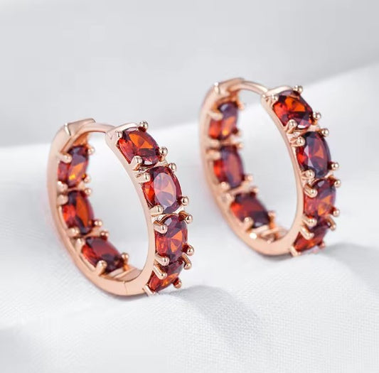 Full Red Natural Zircon Hoop Earrings